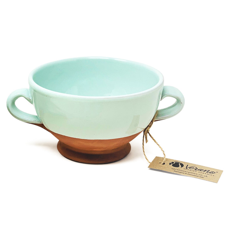Rustic Pastel - Soup Bowl (half Dipped) - White - Set Of 4, Green