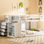 Lit superposé double avec rangement en bois massif blanc pour une apparence et une fabrication blanches-180714574-180714572