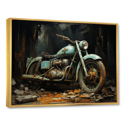 Motocyclette classique bleue et noire - art mural moto