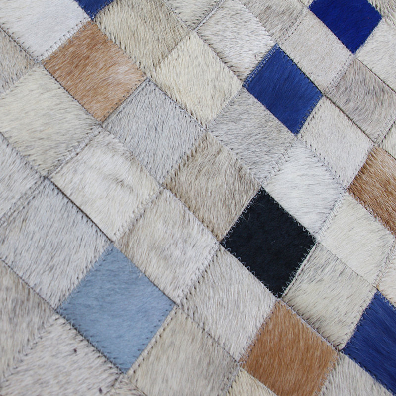 Falling Squares Cowhide Argyle Area Rug, Rectangle 5'2" x 6'6"