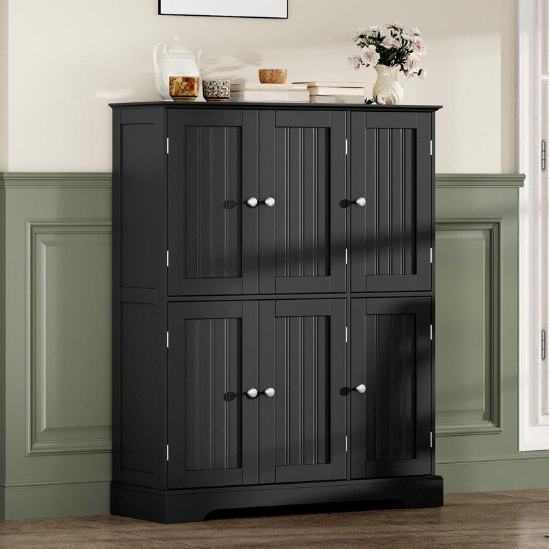 43.5"H Bathroom Storage Cabinet with 6 Doors, Black