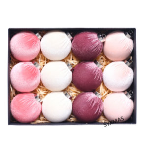 Ensemble de 12 boules de Noël, décorations en PVC de 8 cm, rose et blanc, boules de Noël suspendues