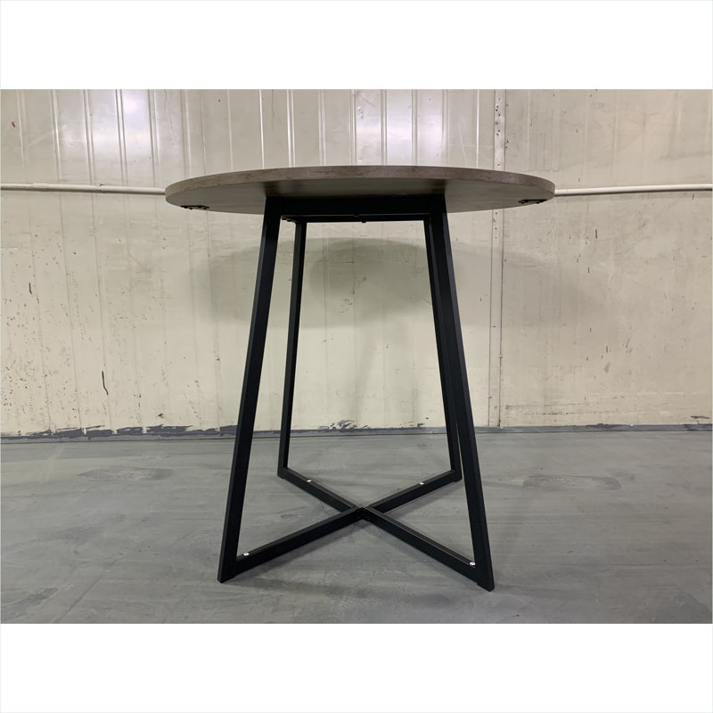 Round Dining Table for 4, 31.5 Inch Compact MDF Top with Black Metal Legs, Rich Brown