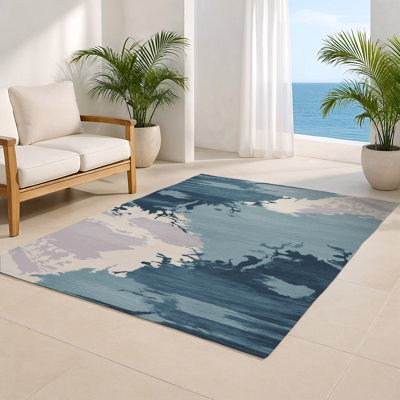Tapis intérieur et extérieur bleu Watercolor