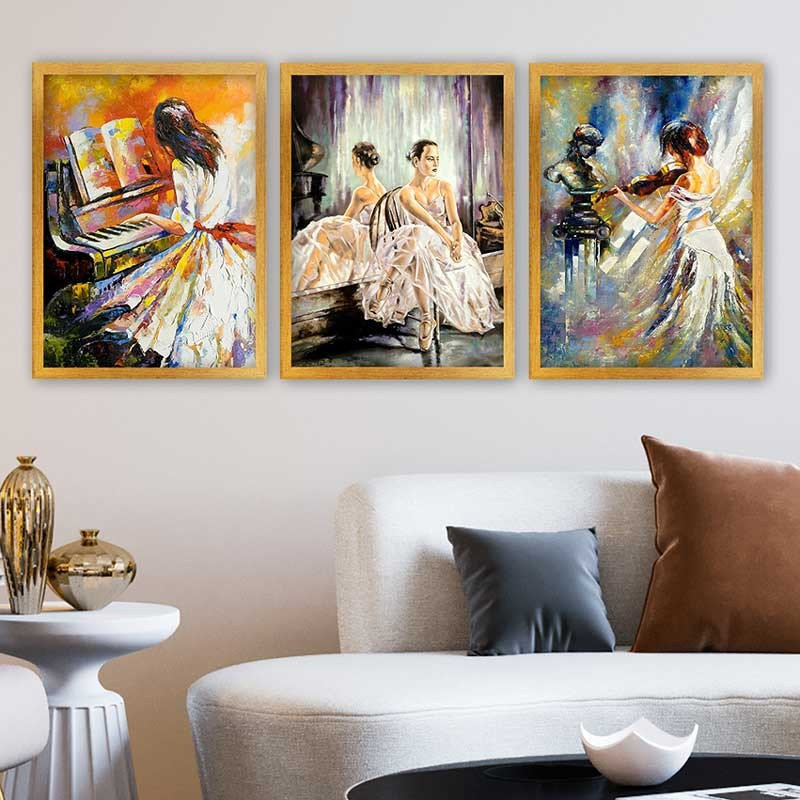 Ensemble de 3 peintures élégantes encadrées décoratives, 13,8 x 17,7 pouces chacune | 100% bois avec cadre 100% polystyrène (épaisseur: 0,8 pouce) | Impression numérique UV, parfaite pour le salon et la décoration intérieure