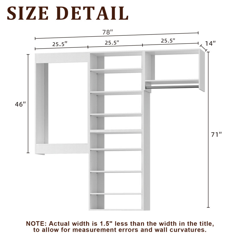 Modular Closet System, Versatile and Customizable Walk-In Design for Efficient Storage and Organization, 78" Wide