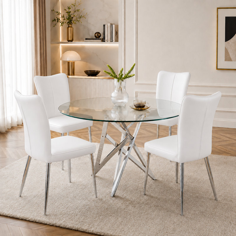 Chaise rembourrée en similicuir, Silver, White