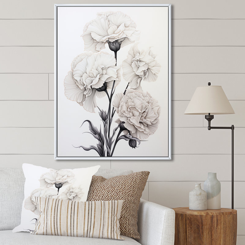 Œillets monochromes minimalisme sur toile, H 40 po x l 30 po x P 1,5 po, Cadre flottant blanc