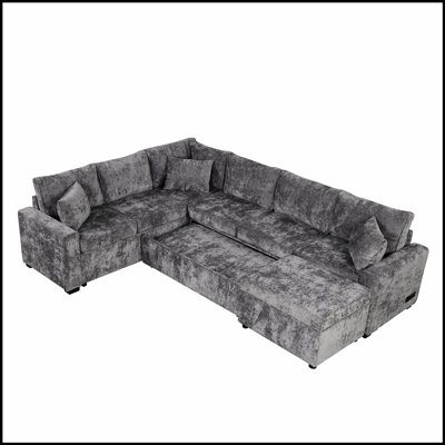 112.2 Inch Sectional Sofa with Pull-out Bed and Storage Ottoman, Perfect for Comfort and Space-saving in Modern Homes.