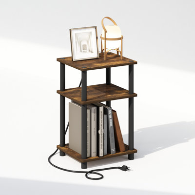 17 Stories Nurudin 3-Tier Turn-N-Tube Nighstand Side Table with USB, Type-C Charging Station