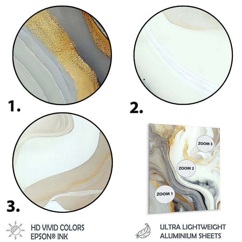 Décoration murale Lotten en marbre blanc et doré abstrait III - métal, H 40 po x l 30 po x P 1 po