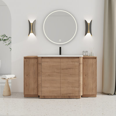 Meuble-lavabo autoportant 60 po avec portes à fermeture douce et lavabo en céramique 60 po