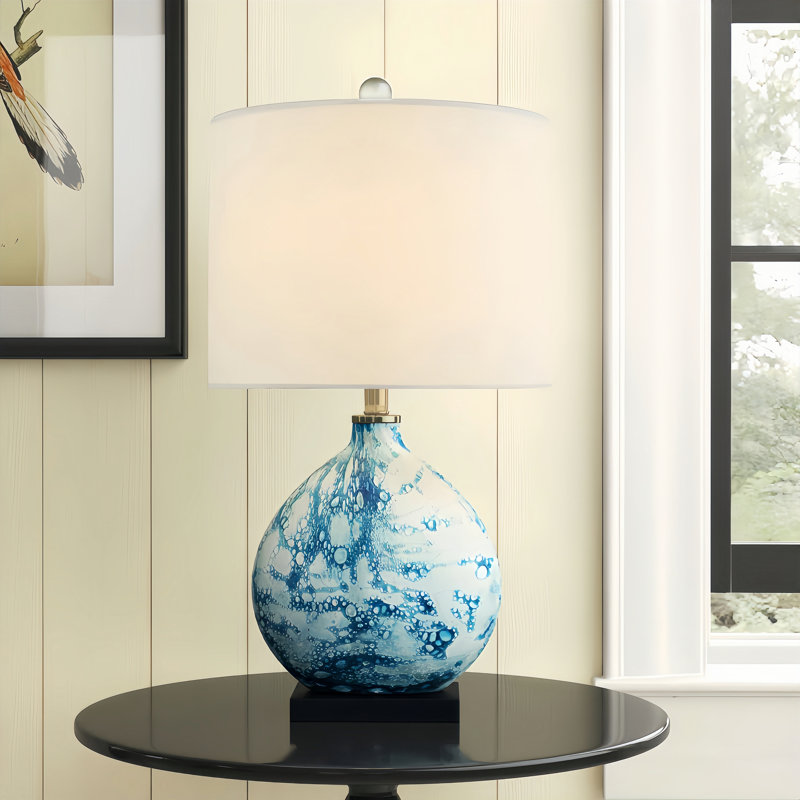 23.5" Modern Coastal Blue Glass Table Lamp with 3-Way Dimmable Lighting for Bedroom Living Room Study