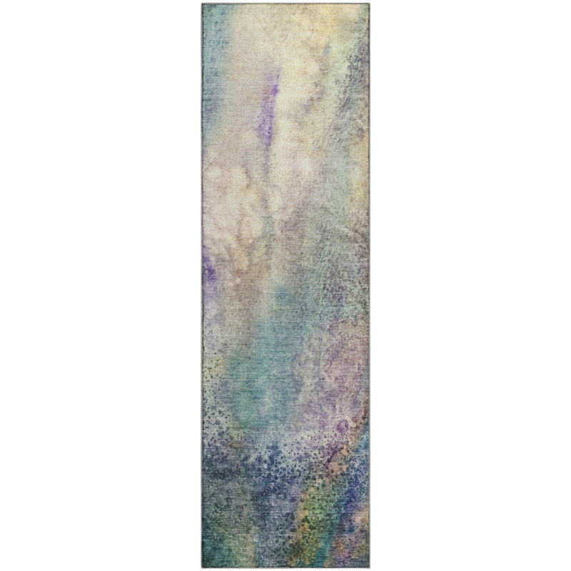 Tapis bleu Cerrito AMF505 lavable à la machine de qualité supérieure, Tapis de couloir 2 pi 3 po x 7 pi 6 po