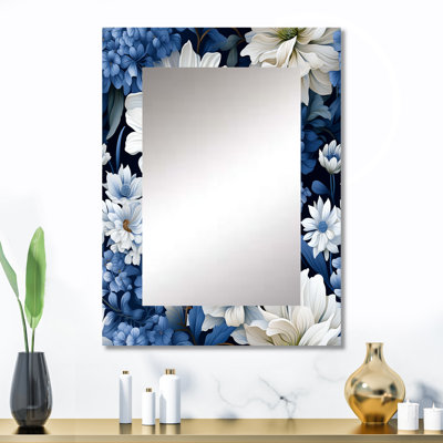 Blue And White Blooming Floral Pattern - Floral Mirror Wall Decor