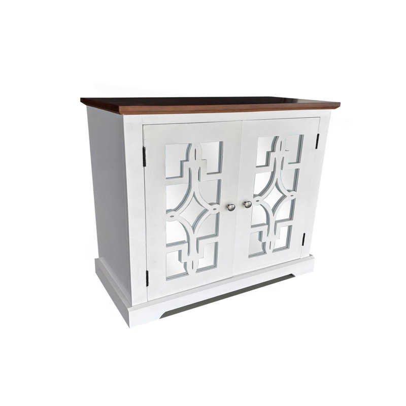 Armoire d'appoint en bois massif Logan avec porte miroir et tablette brun / blanc