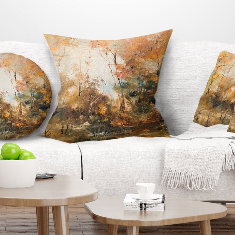 Forêt en automne - oreiller imprimé paysage, 16 po x 1 po, Coussin décoratif