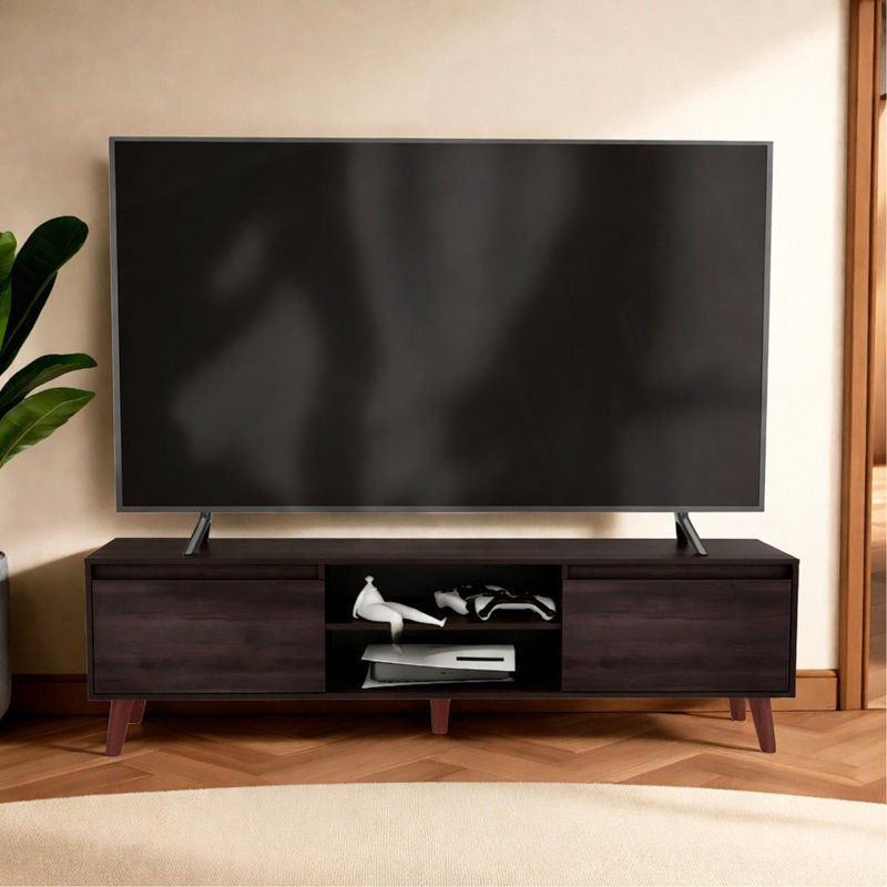 Meuble télé Elaine H 20,4 po, 2 portes, 2 tablettes, wengé noir - salon