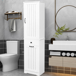 Armoire de buanderie avec portes et 1 tiroir, panier à linge inclinable, tablette réglable