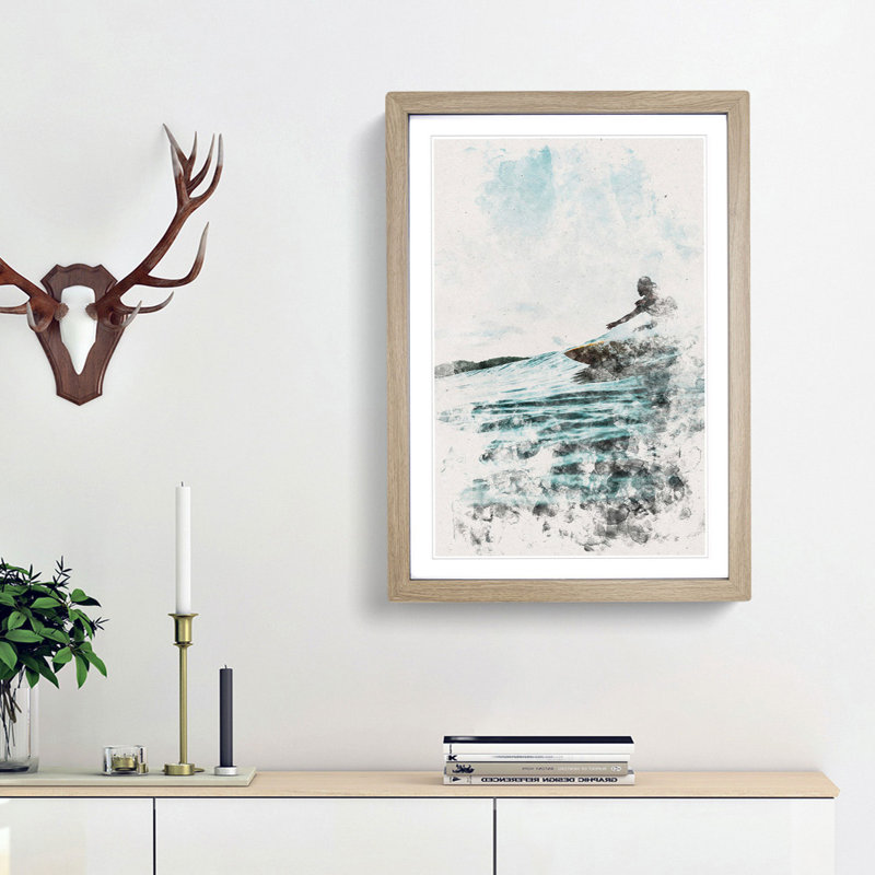 Surfing in Indonesia - Picture Frame Graphic Art, 87cm H x 62cm W x 2cm D, Oak Framed
