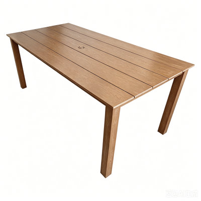 Table de patio HiPS, table de salle à manger d'extérieur rectangulaire pour 6 personnes, trou de parasol résistant aux intempéries, brun