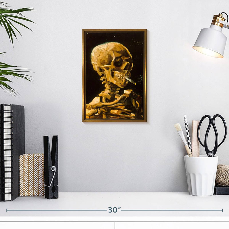Skull With Cigarette 1885, Floating Frame Gold, 9" x 13"