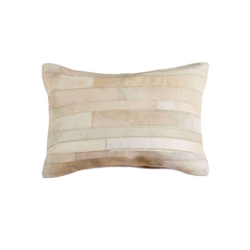 Commodore-Singh Leather/Suede Lumbar Rectangular Pillow Cover & Insert, Natural