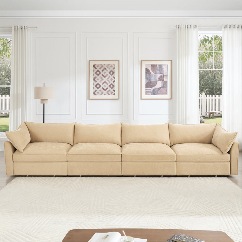 Très grand canapé pour 4 personnes à assise large et profonde, canapé 4 places avec tiroir de rangement sous chaque siège, canapé surdimensionné à 4 places, chenille