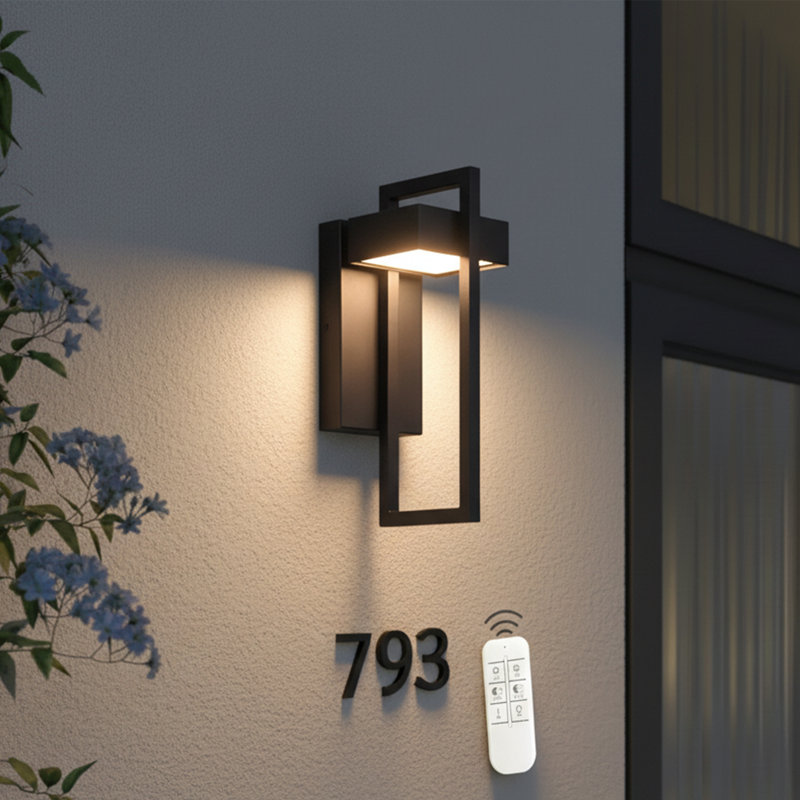 Iron Black Outdoor Wall Light Led Wall Sconce For Porch Patio Door with Remote, 9 W, 13.7'' H x 5.12'' W x 6.89'' D