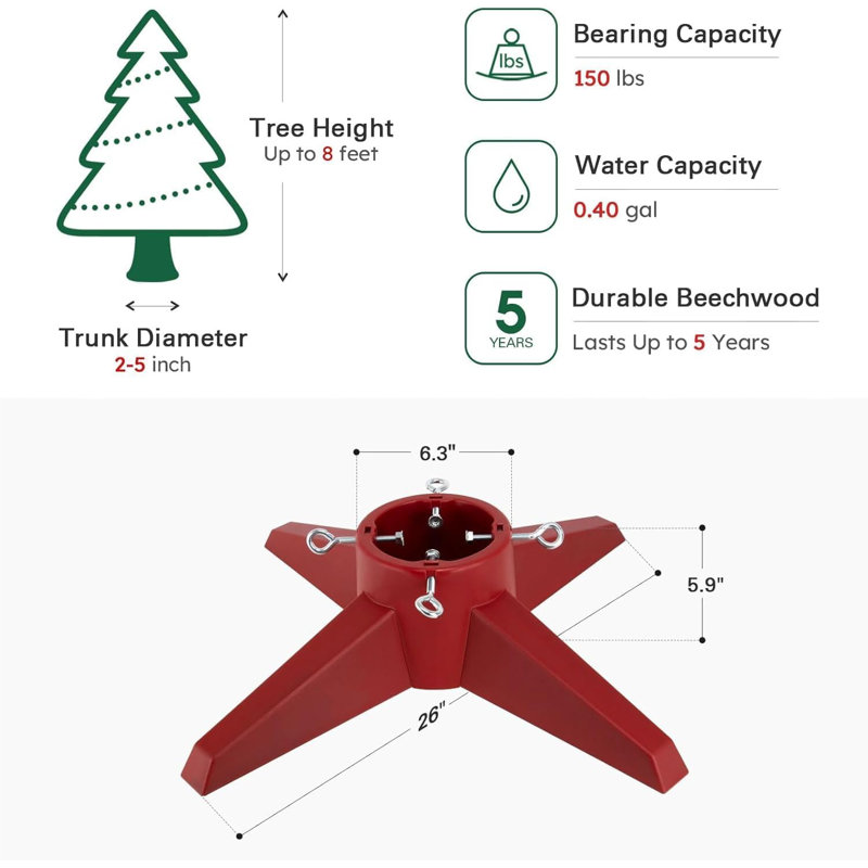 Urich Plastic Artificial Tree Stand For Max. Tree Height 6 - 7.9 Ft., Red