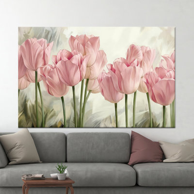 «Pink Tulip», reproduction d'art murale moderne sur toile tendue 1P
