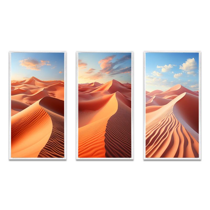 «Desert Photo Sunkissed Sands», 3 pièces, Cadre blanc, H 20 po x l 36 po