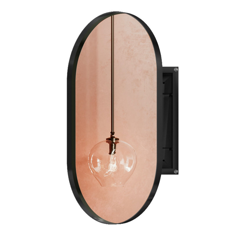 Armoire à pharmacie encastrée ovale 20 po x 34 po, armoire de salle de bain murale en métal avec miroir et tablettes réglables, miroir mural avec rangement pour salle de bain