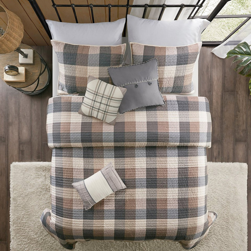 Courtepointe neutre à motif de chevrons double / grand, 6 pièces, style, coussins décoratifs, traitement neutre, double / grand, décor de chalet, tissu écossais imprimé Buffalo, coussins cousus à la main