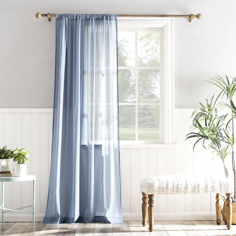 Denim Blue Cotton Sheer Rod Pocket Curtain Panel 50" x 63"