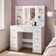 Coiffeuse de maquillage blanche avec charge USB, prise de courant, miroir lumineux, bureau de coiffeuse avec 3 modes de luminosité réglables pour la chambre à coucher