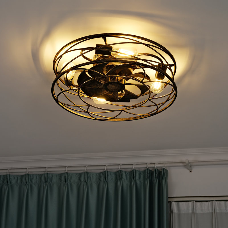 Ventilateur de plafond 20 po à profil bas avec ensemble d'éclairage et télécommande, Or noir
