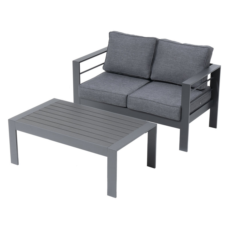 Causeuse de patio en aluminium avec table et coussins