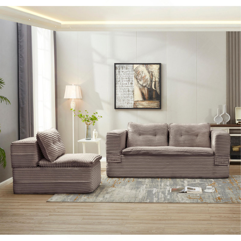 Canapé-lit modulaire multifonctionnel avec méridienne indépendante et couverture fonctionnelle, canapé en velours côtelé moelleux, canapé-lit convertible, lit très grand 80 po, canapé moelleux à assise profonde