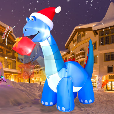 Tête de dinosaure gonflable de Noël animée de 9 pi avec lumières DEL intégrées