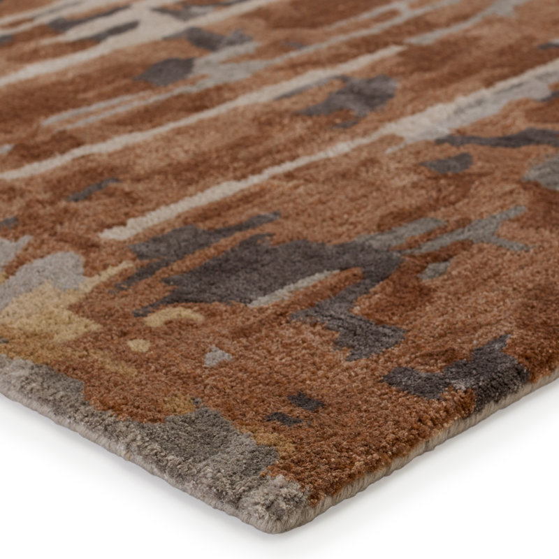 Tapis gris / brun noué à la main Nyleah, Rectangle 8 pi x 11 pi