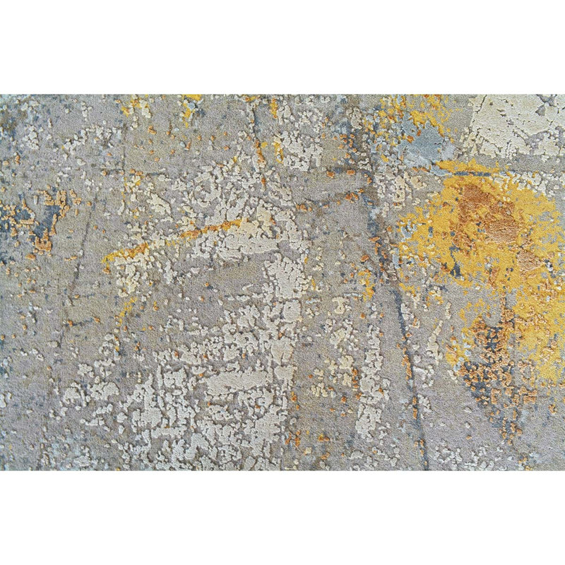 Handmade Silk and Wool Abstract Area Rug, Rectangle 4' x 6'
