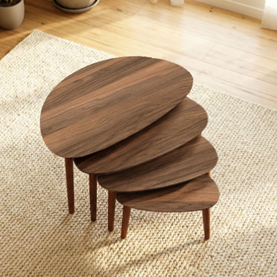Adelah Modern Walnut Nesting Table Set (4 Pieces), 26.8 x 21.7 x 17.7 inches - 23.6 x 19.7 x 15.8 inches - 20.5 x 17.7 x 13.8 inches - 16.9 x 15.7 x 11.4 inches | 100% MDF with Wooden Legs | Stylish & Space-Saving Design for Contemporary Living Rooms