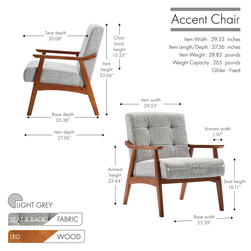 Upholstered Armchair, Light Grey