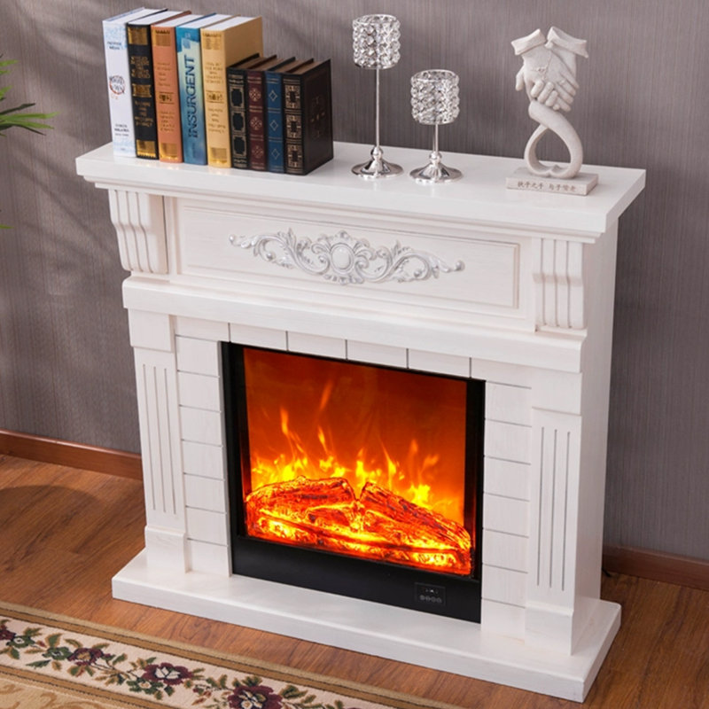 Solid Wood Electric Fireplace, Beige