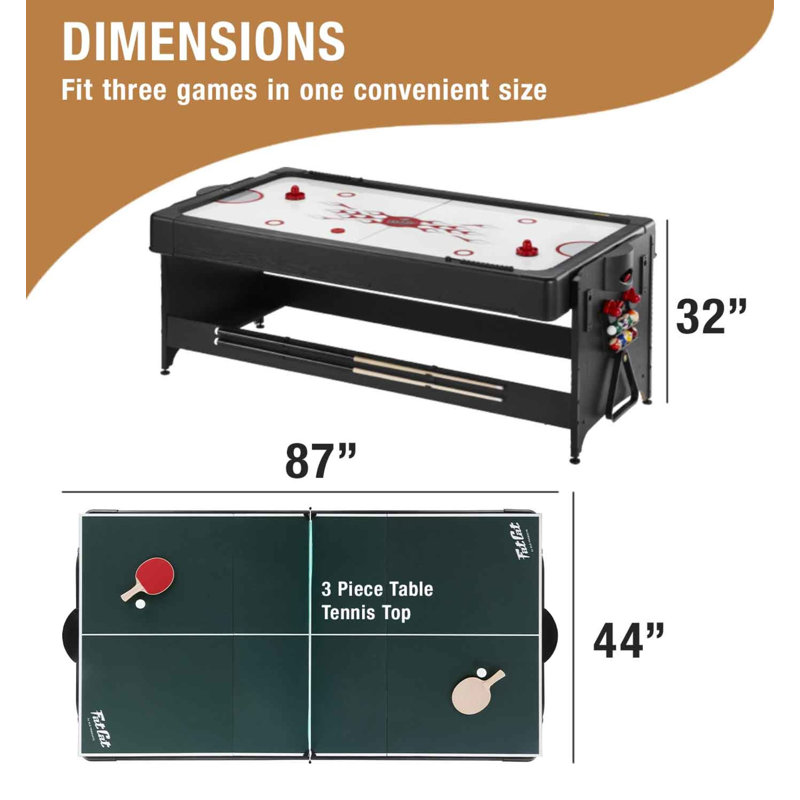 Tan 3-in-1 Rotating Pool, Air Hockey, and Table Tennis Table