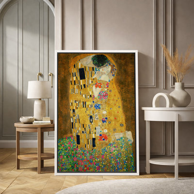 Famous Artwork "The Kiss by Gustav Klimt - Extra Large Framed Canvas Giclee Painting Print Wall Art"