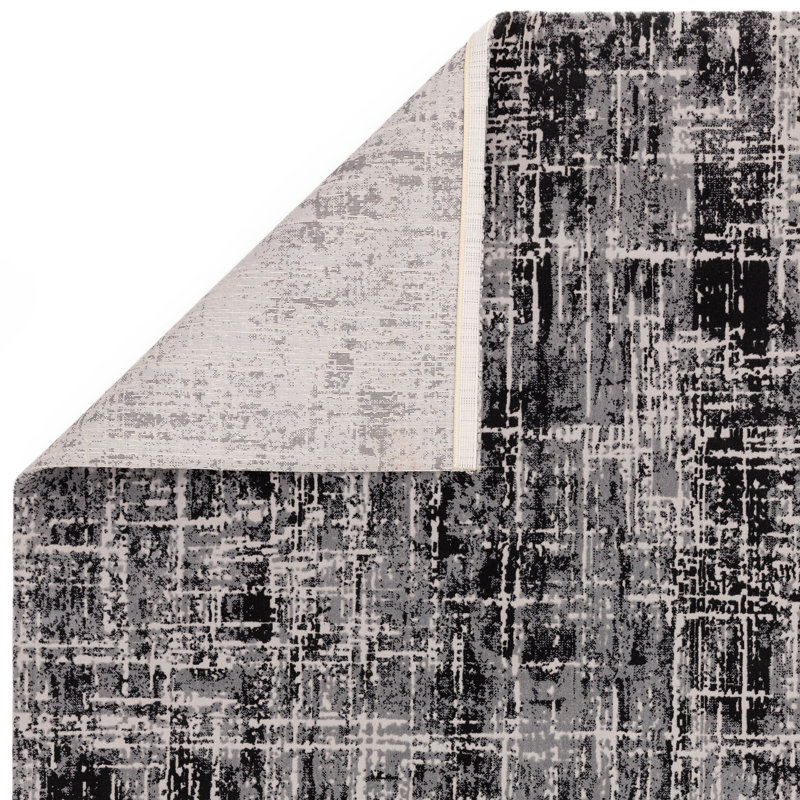Abrienne Soft Shiny Modern Black/Grey Rug, Rectangle 200 x 290cm