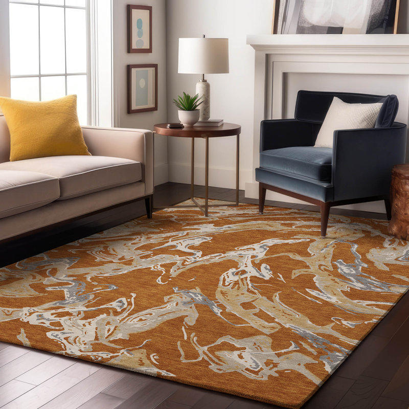 Premium Machine Washable Corum AMF1035 Abstract Rug, Rectangle 10' x 14'