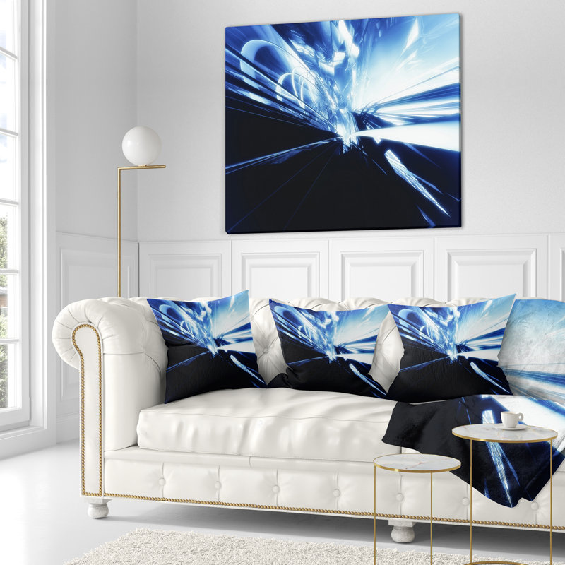Art abstrait 3D bleu noir - coussin imprimé abstrait, 18 po x 18 po, Coussin décoratif
